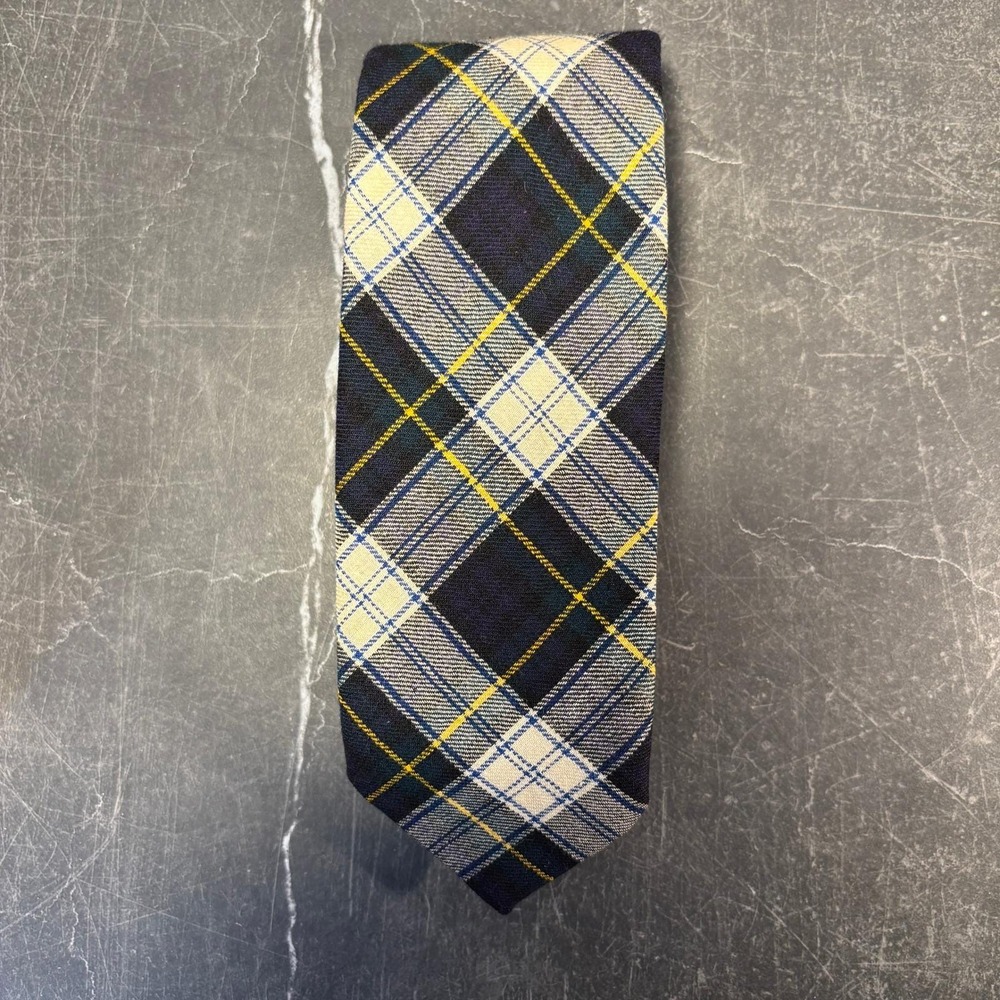 Mens Tie | Roots | Circa 70s |Blue Cream Plaid Viyella Wool Cotton Blend Vintage